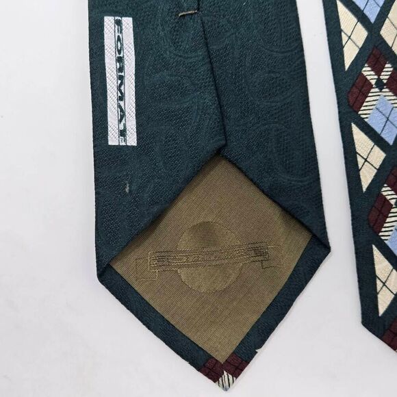 FORMAT JAPAN SILK TIE GREEN CREAM TARTAN PLAID TEXTURED SATIN 4" X 58" - Picture 3 of 3